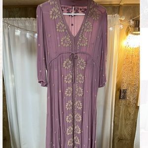 Free People Embroidered Fable Midi Dress Purple S